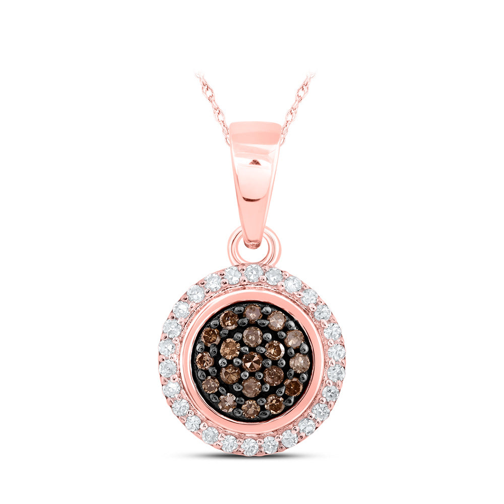 10kt Rose Gold Womens Round Brown Diamond Cluster Pendant 1/4 Cttw