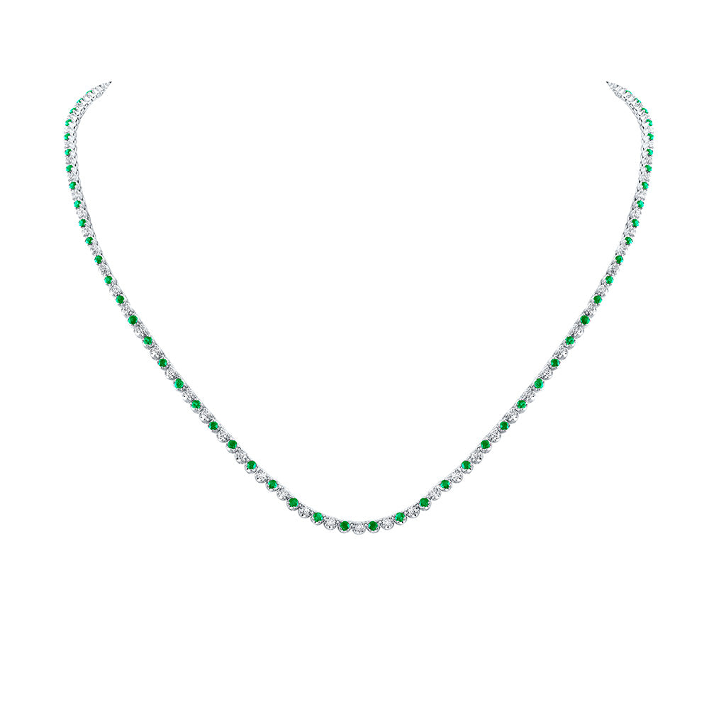 14kt White Gold Womens Round Emerald Diamond Single Row Tennis Necklace 5 Cttw