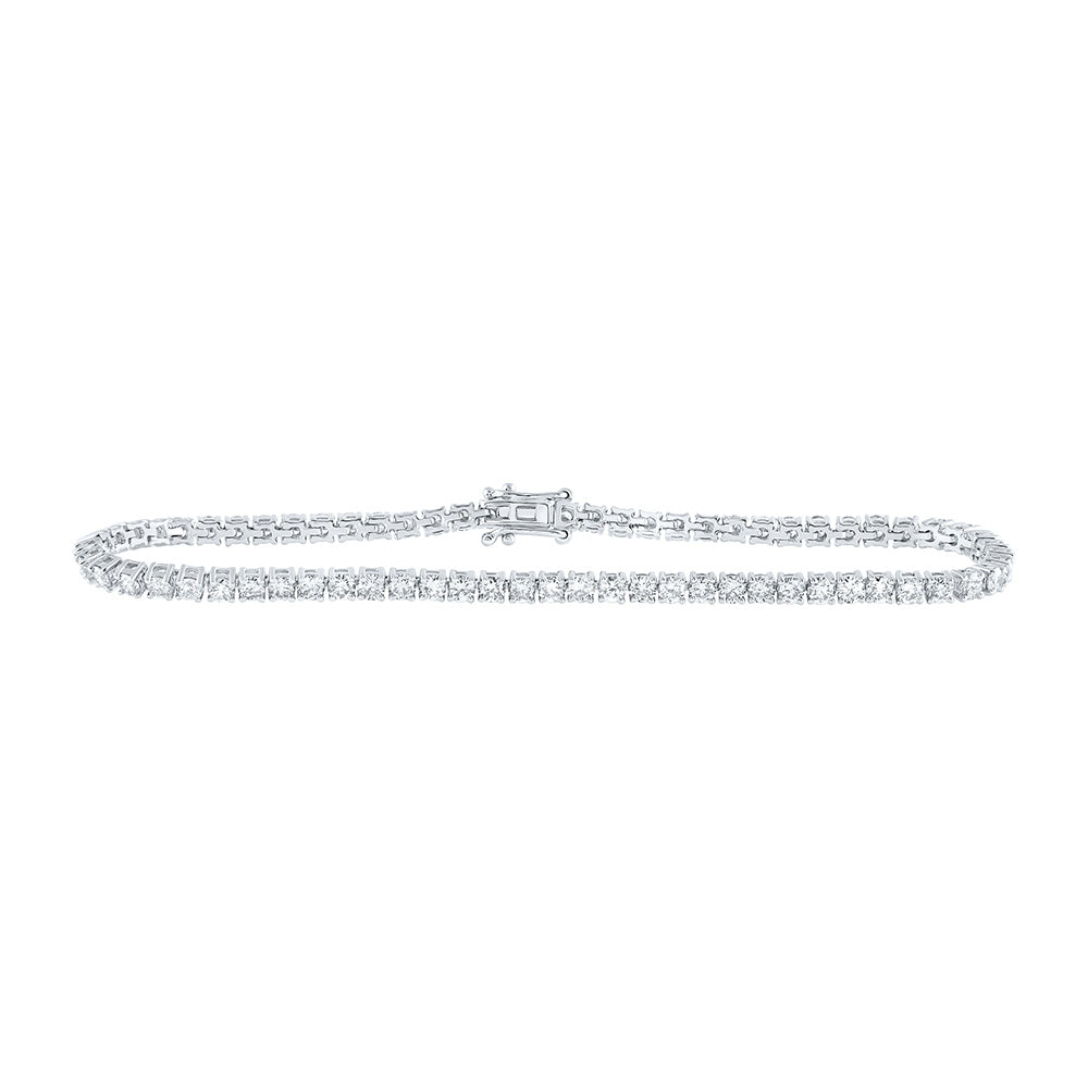 14kt White Gold Womens Round Diamond Single Row Fashion Bracelet 4 Cttw