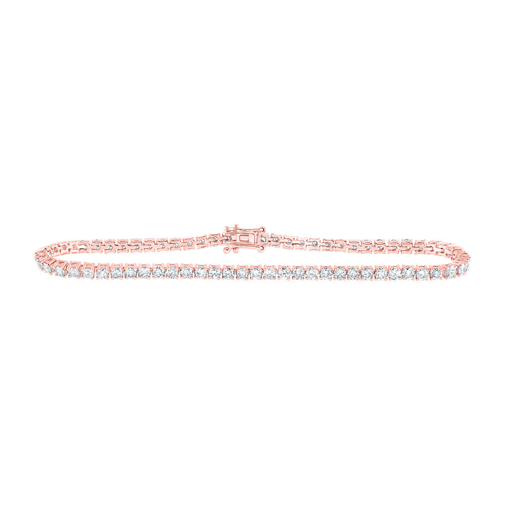 14kt Rose Gold Womens Round Diamond Single Row Fashion Bracelet 4 Cttw