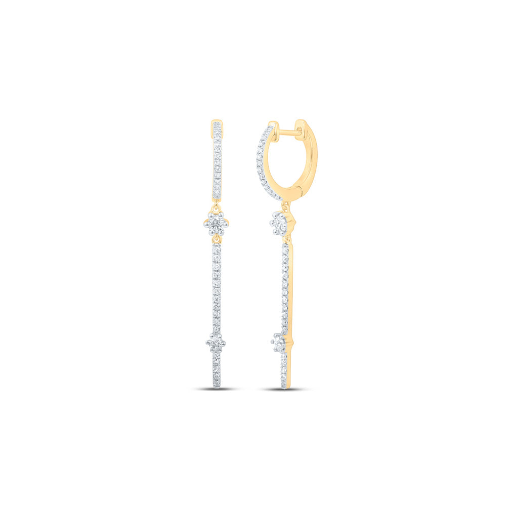 10kt Yellow Gold Womens Round Diamond Hoop Stick Dangle Earrings 1/2 Cttw