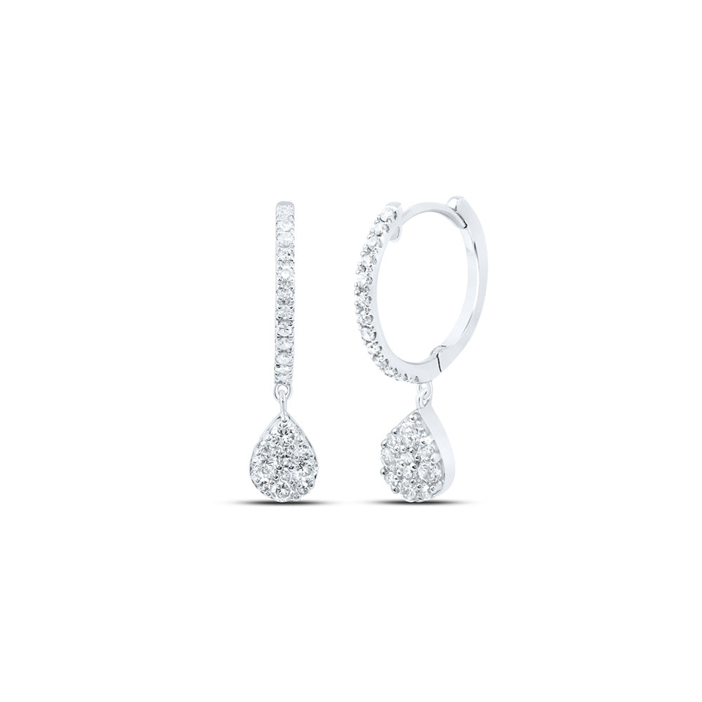 10kt White Gold Womens Round Diamond Hoop Teardrop Dangle Earrings 3/8 Cttw