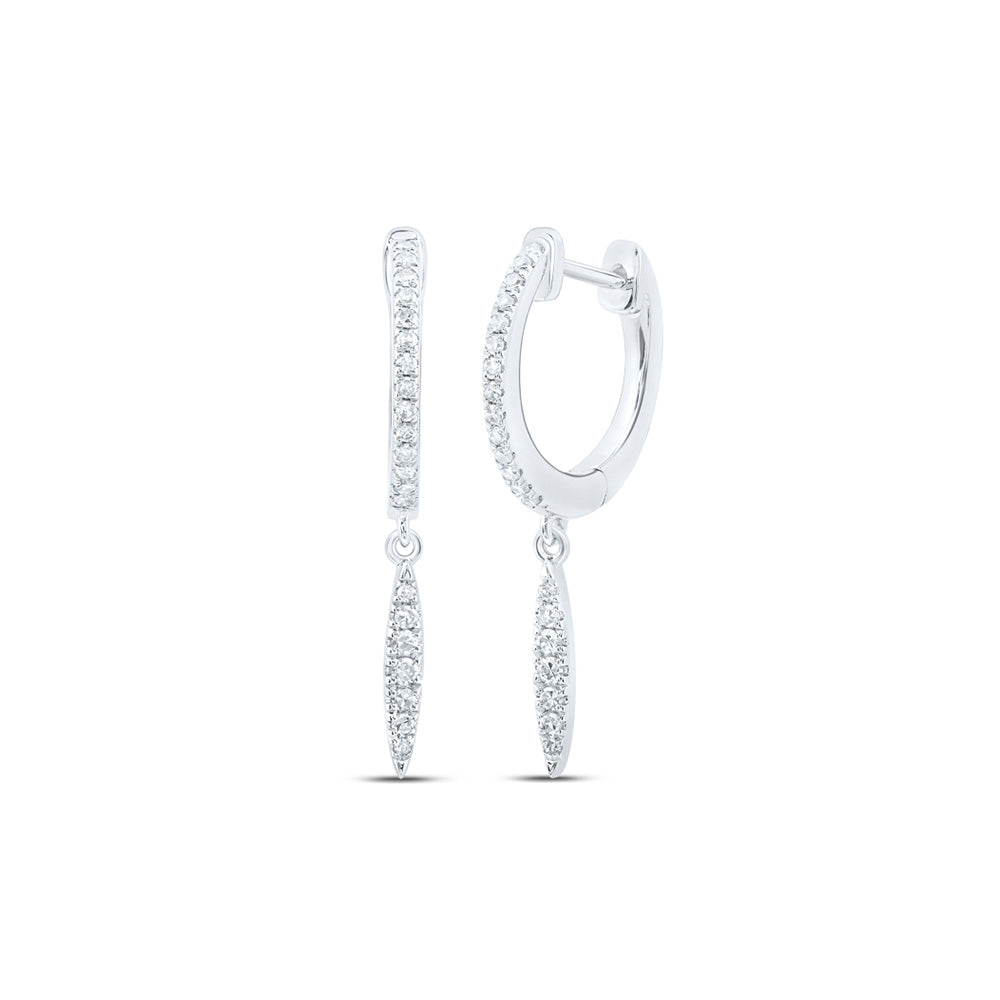 10kt White Gold Womens Round Diamond Drop Dangle Earrings 1/6 Cttw