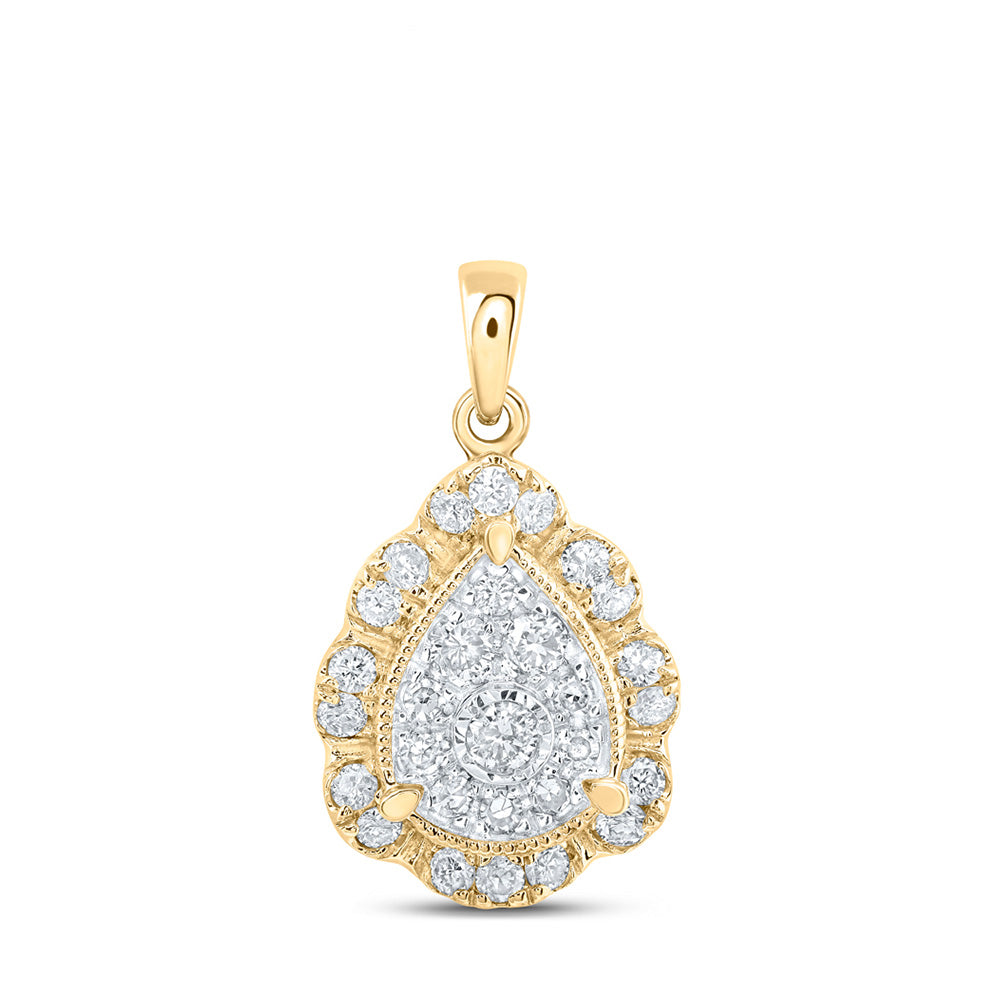 10kt Yellow Gold Womens Round Diamond Teardrop Pendant 1/3 Cttw