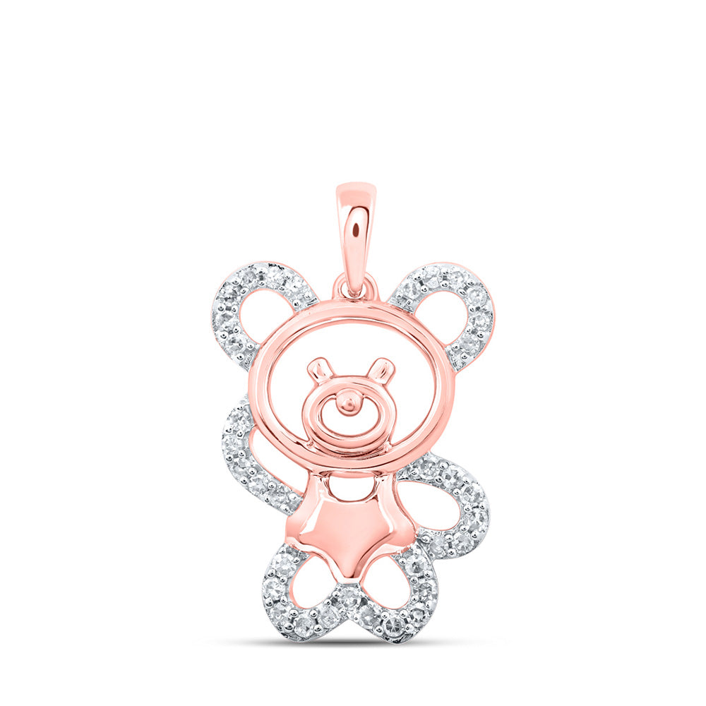 10kt Rose Gold Womens Round Diamond Teddy Bear Animal Pendant 1/6 Cttw