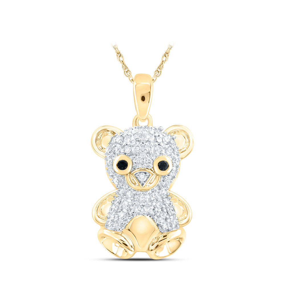 10kt Yellow Gold Womens Round Diamond Teddy Bear Animal Pendant 1/5 Cttw