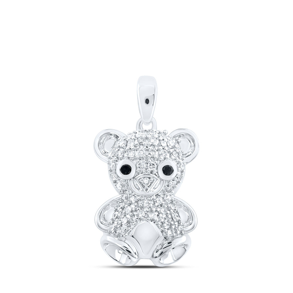 10kt White Gold Womens Round Diamond Teddy Bear Animal Pendant 1/5 Cttw