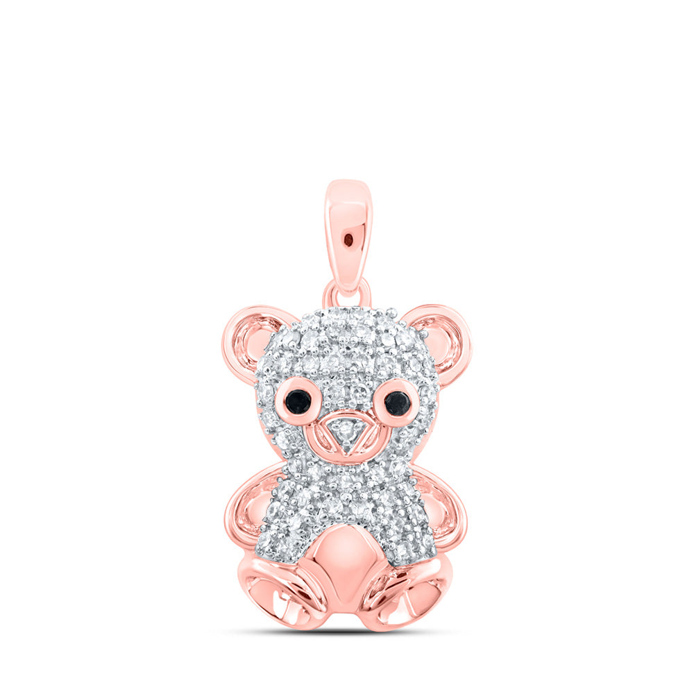 10kt Rose Gold Womens Round Diamond Teddy Bear Animal Pendant 1/5 Cttw