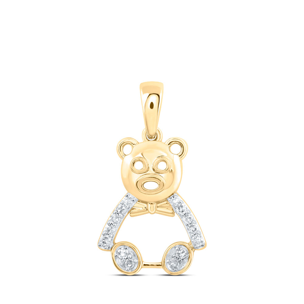 10kt Yellow Gold Womens Round Diamond Teddy Bear Animal Pendant 1/10 Cttw