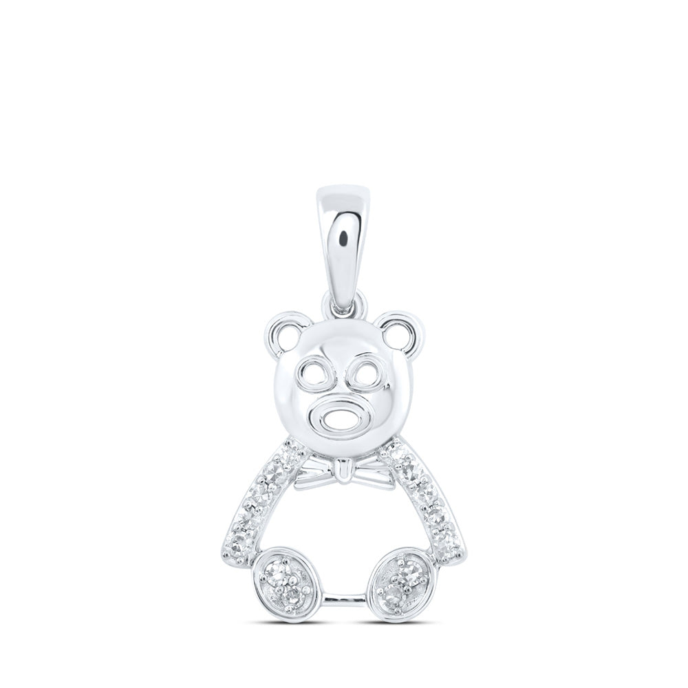 10kt White Gold Womens Round Diamond Teddy Bear Animal Pendant 1/10 Cttw