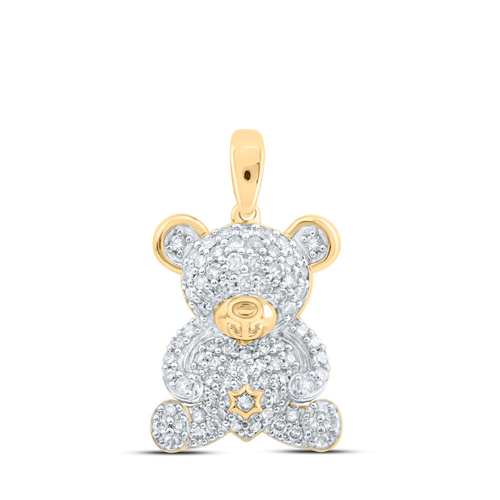 10kt Yellow Gold Womens Round Diamond Teddy Bear Animal Pendant 1/2 Cttw