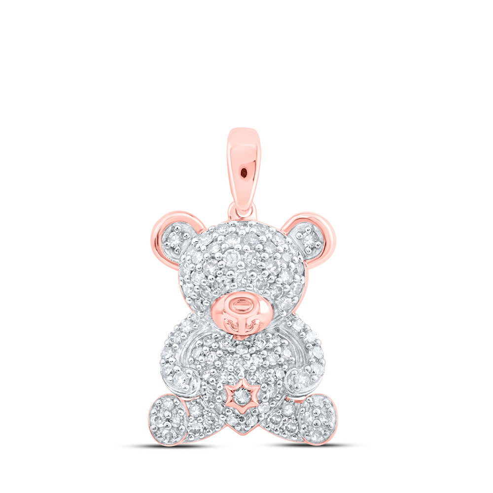 10kt Rose Gold Womens Round Diamond Teddy Bear Animal Pendant 1/2 Cttw