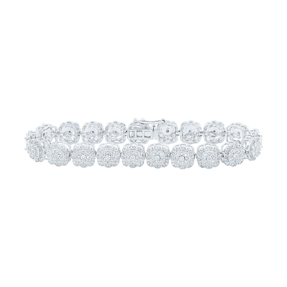 10kt White Gold Womens Round Diamond Square Link Bracelet 2-3/8 Cttw