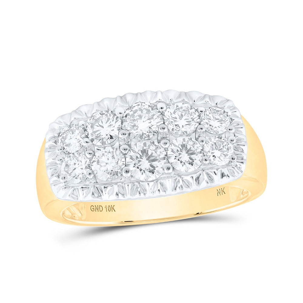 10kt Yellow Gold Mens Round Diamond Fluted Band Ring 2 Cttw