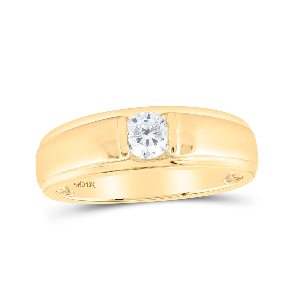 10kt Yellow Gold Mens Round Diamond Solitaire Band Ring 1/2 Cttw