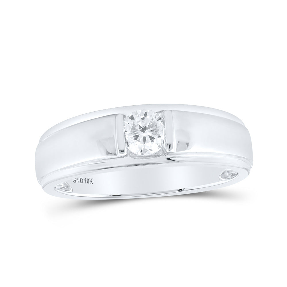 10kt White Gold Mens Round Diamond Solitaire Band Ring 1/2 Cttw