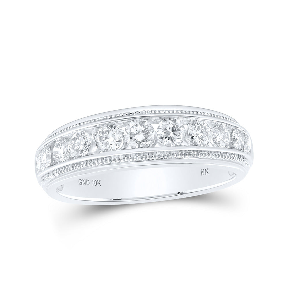 10kt White Gold Mens Round Diamond Band Ring 1 Cttw