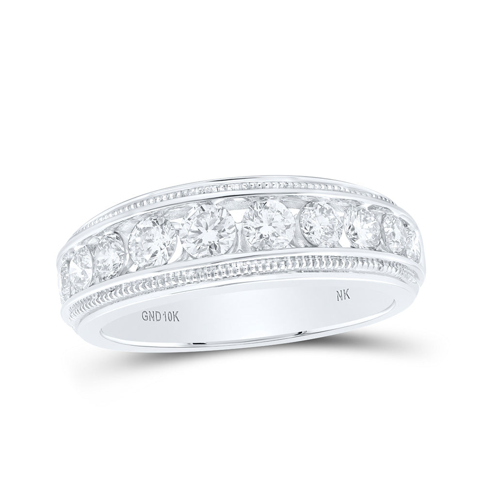 10kt White Gold Mens Round Diamond Band Ring 1-1/2 Cttw