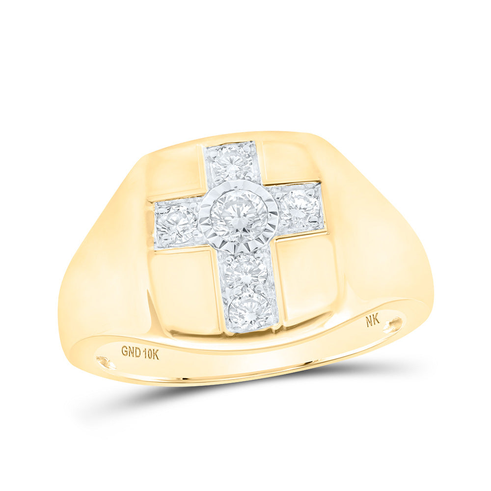 10kt Yellow Gold Mens Round Diamond Cross Ring 1/2 Cttw