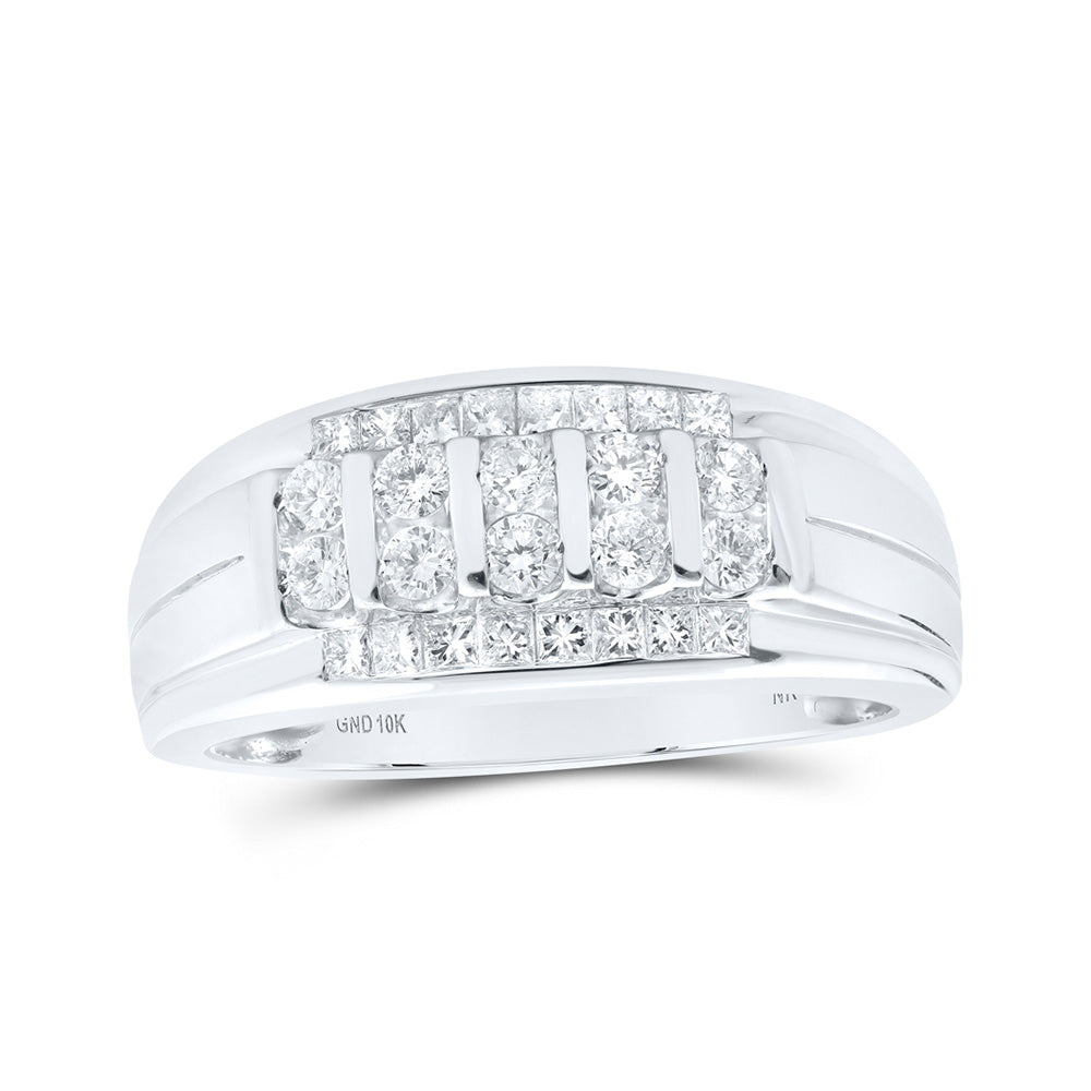 10kt White Gold Mens Round Diamond Band Ring 3/4 Cttw