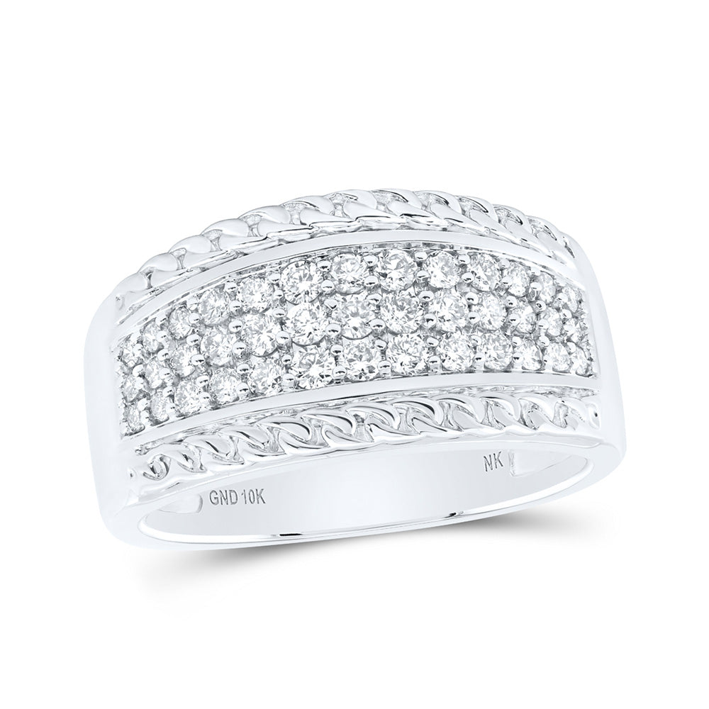 10kt White Gold Mens Round Diamond Rope-accent Band Ring 3/4 Cttw