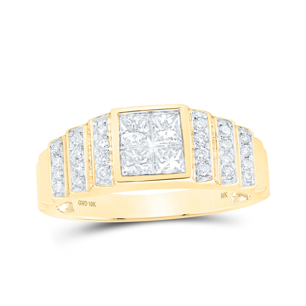 10kt Yellow Gold Mens Princess Diamond Band Ring 1 Cttw