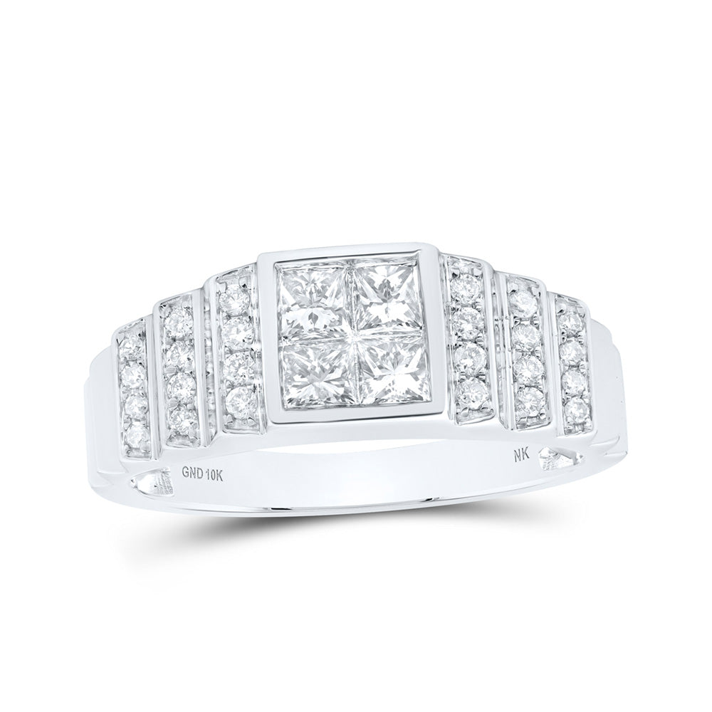 10kt White Gold Mens Princess Diamond Band Ring 1 Cttw