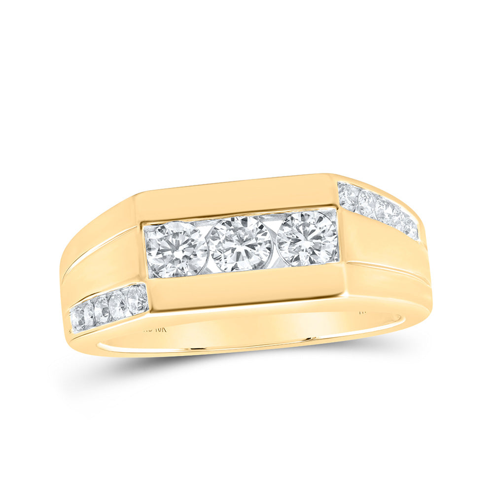 10kt Yellow Gold Mens Round Diamond Flat Top Band Ring 1 Cttw