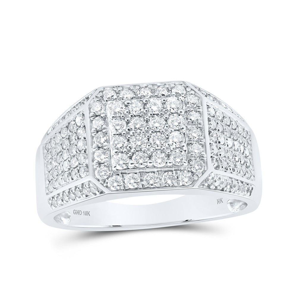 10kt White Gold Mens Round Diamond Square Ring 1 Cttw