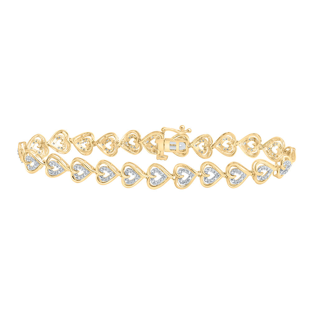 10kt Yellow Gold Womens Round Diamond Heart Bracelet 1/2 Cttw