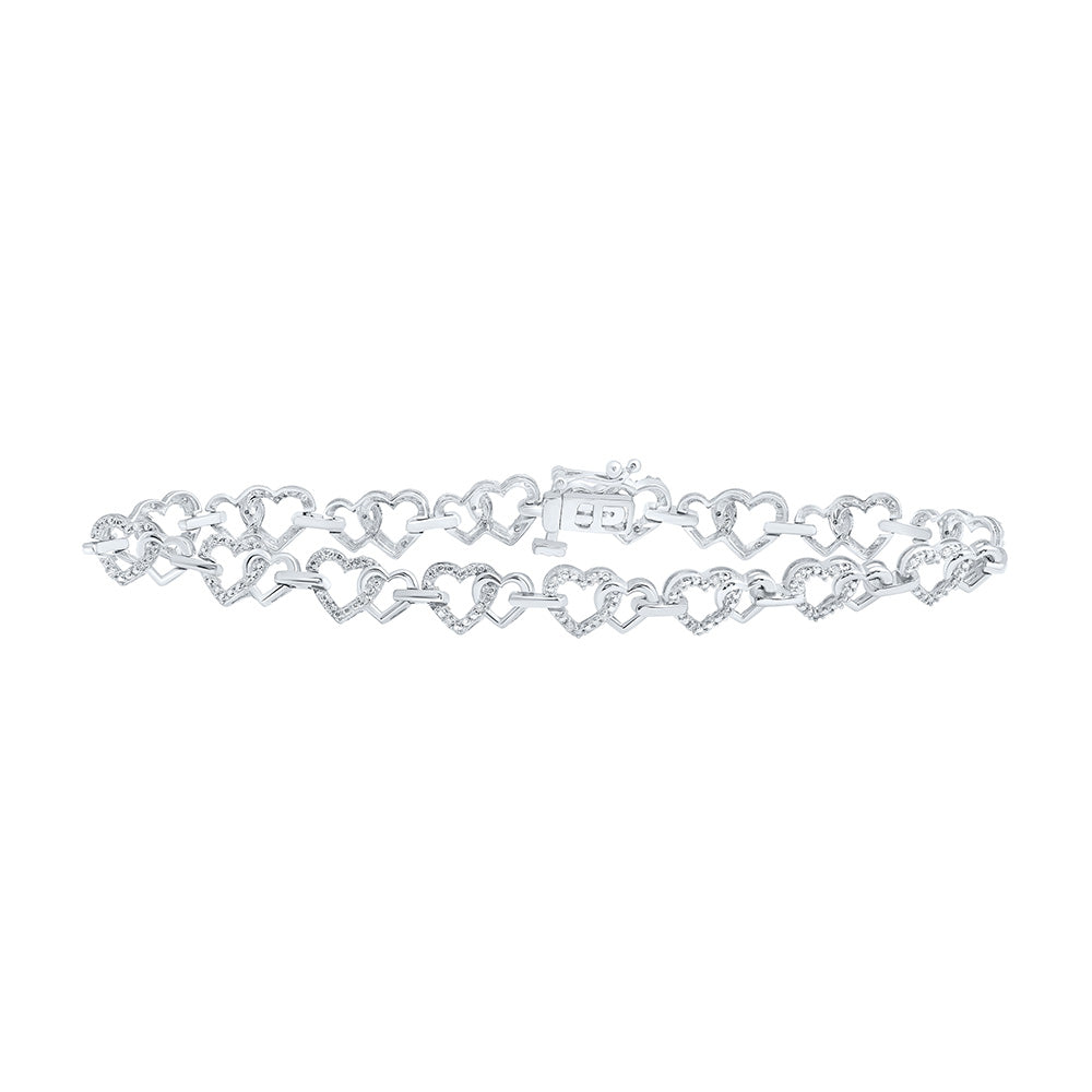 10kt White Gold Womens Round Diamond Heart Bracelet 1/4 Cttw