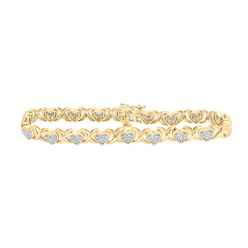 10kt Yellow Gold Womens Round Diamond Heart Fashion Bracelet 1 Cttw