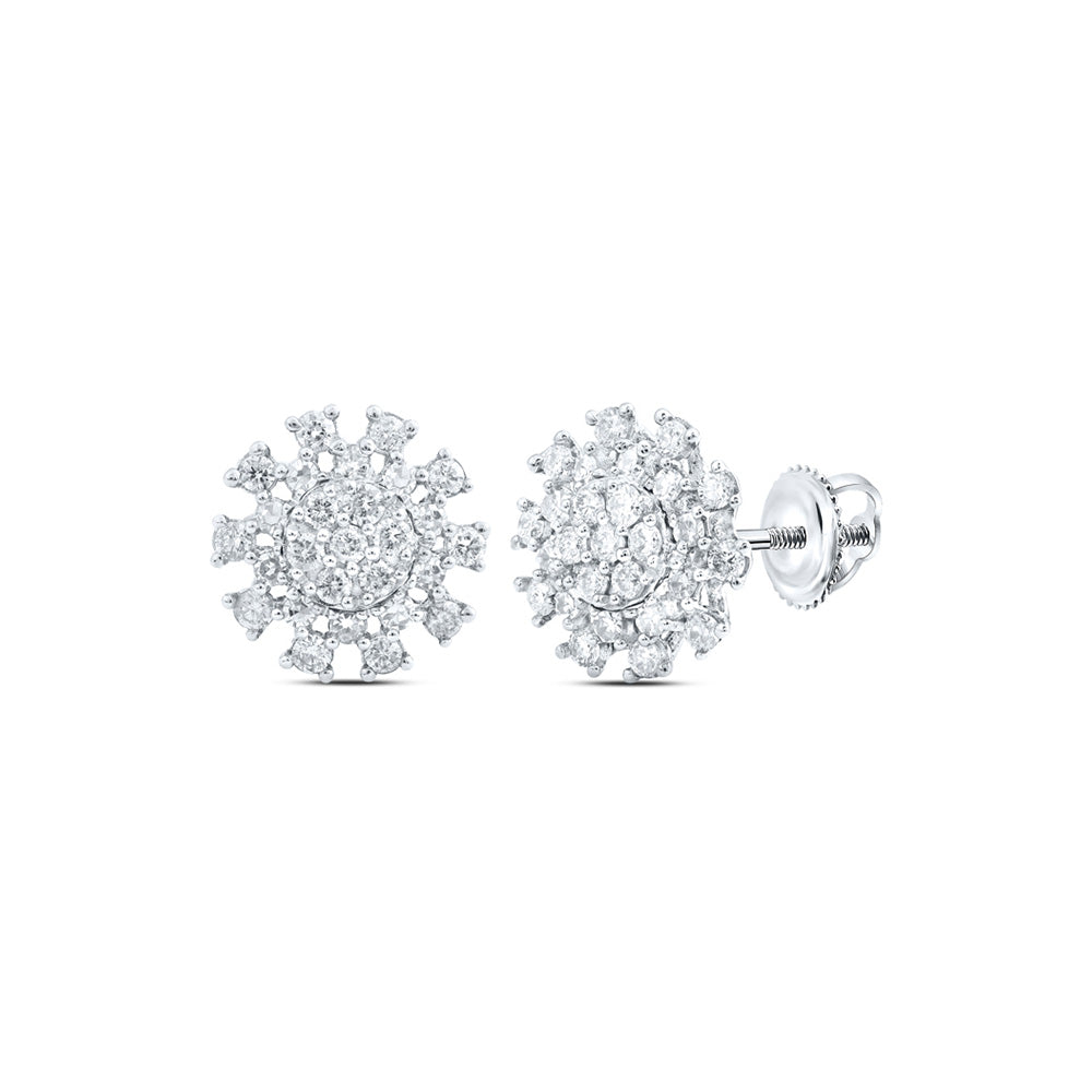 14kt White Gold Womens Round Diamond Cluster Earrings 3/8 Cttw