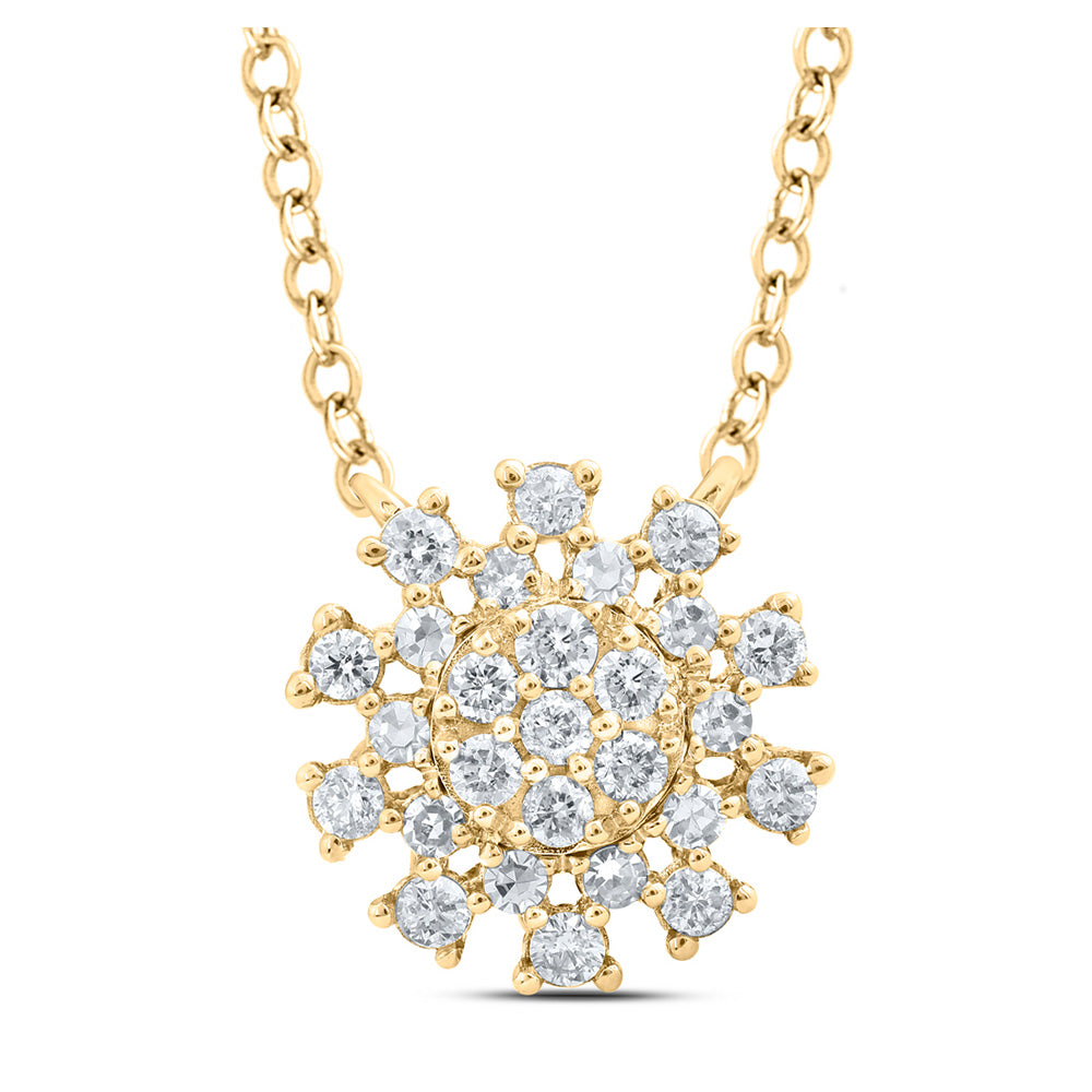 14kt Yellow Gold Womens Round Diamond 18-inch Cluster Necklace 1/5 Cttw