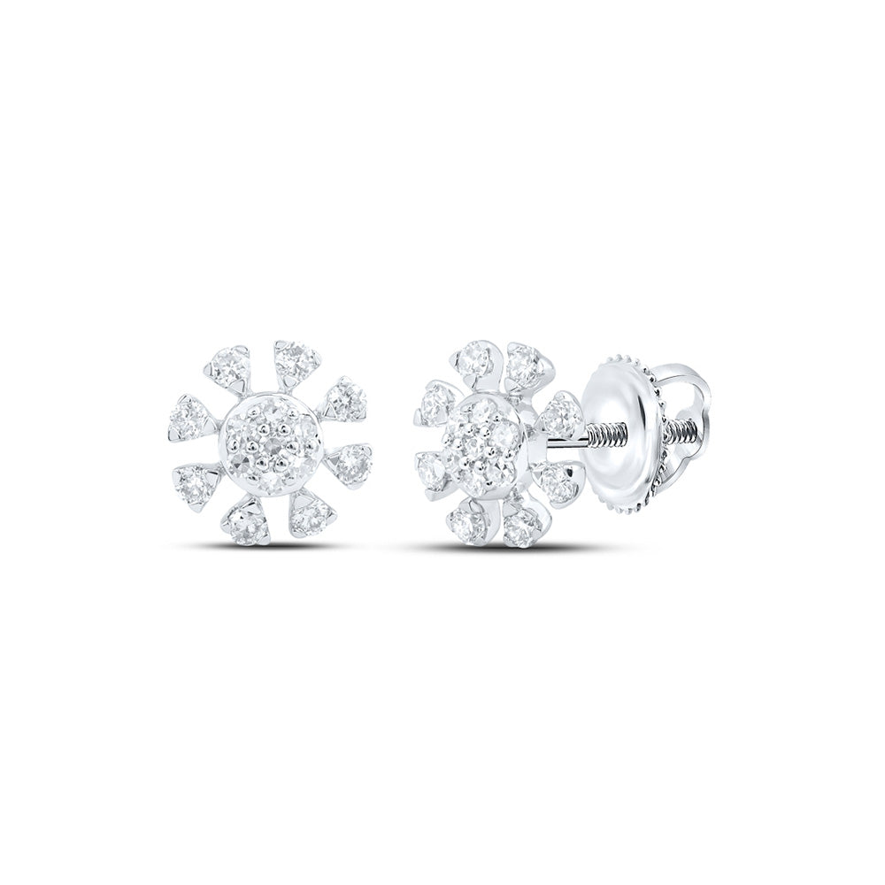 14kt White Gold Womens Round Diamond Cluster Earrings 1/3 Cttw