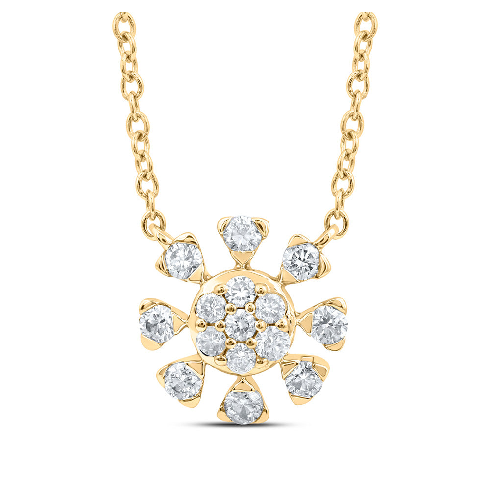 14kt Yellow Gold Womens Round Diamond 18-inch Cluster Necklace 1/3 Cttw