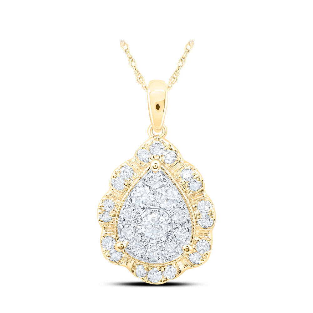 10kt Yellow Gold Womens Round Diamond Teardrop Pendant 3/4 Cttw