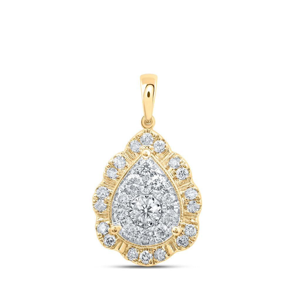 10kt Yellow Gold Womens Round Diamond Teardrop Pendant 1 Cttw