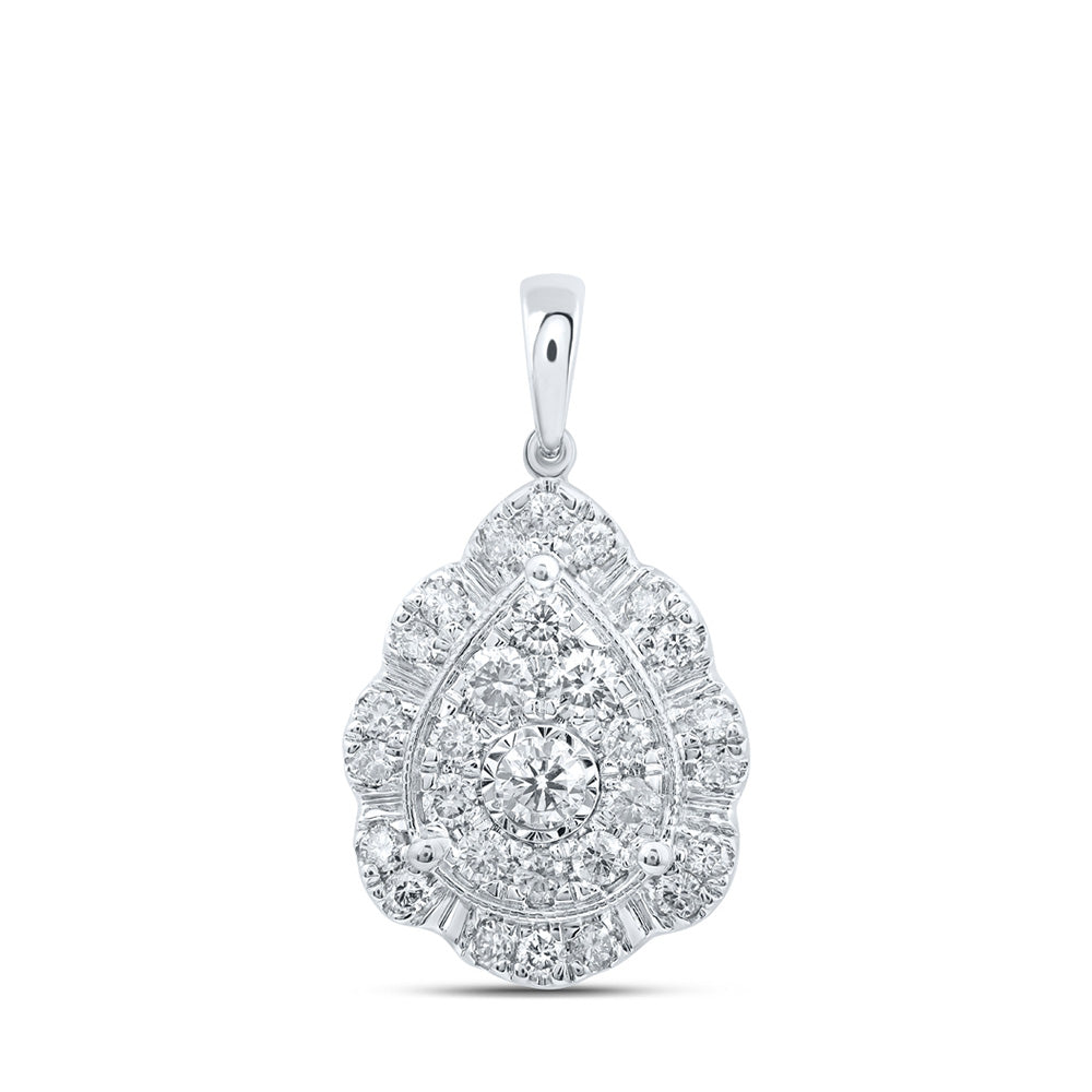 10kt White Gold Womens Round Diamond Teardrop Pendant 1 Cttw