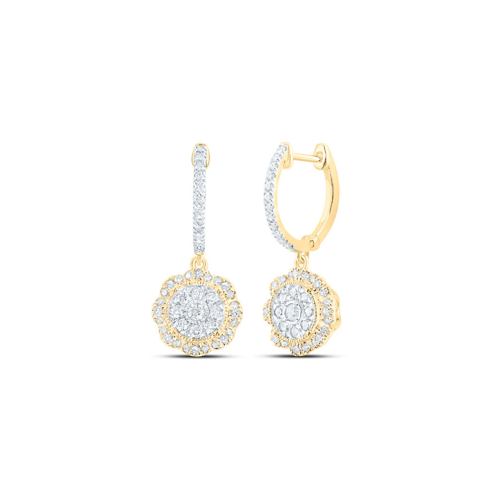 10kt Yellow Gold Womens Round Diamond Hoop Dangle Earrings 3/4 Cttw