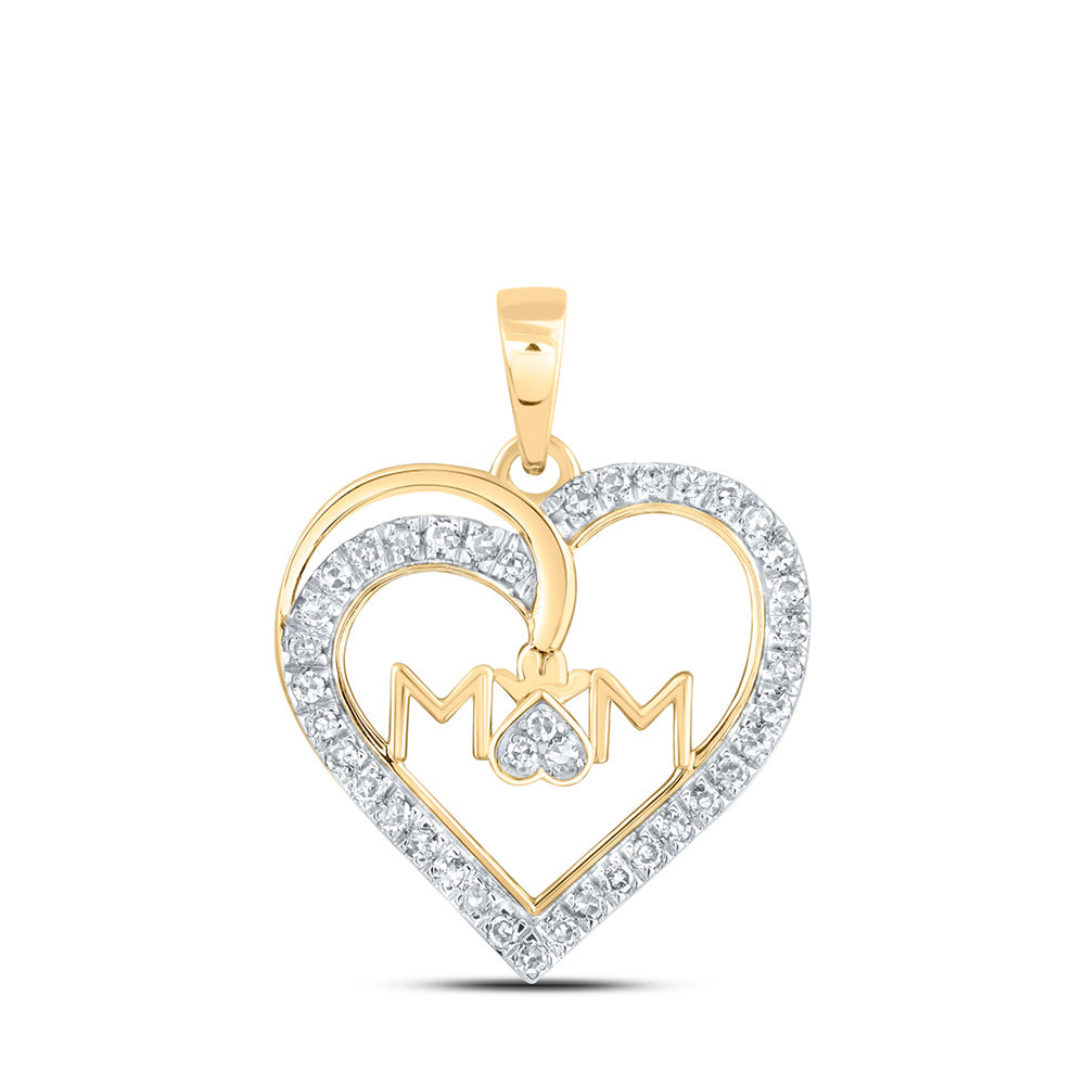 10kt Yellow Gold Womens Round Diamond Mom Heart Pendant 1/6 Cttw