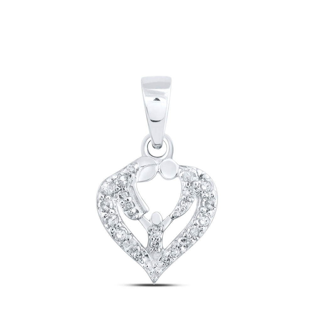 10kt White Gold Womens Round Diamond Parents Heart Pendant 1/10 Cttw