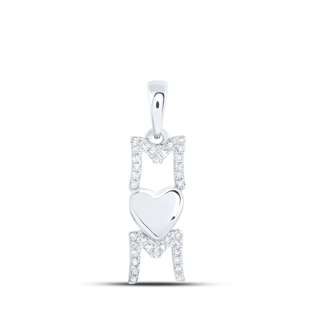 10kt White Gold Womens Round Diamond Mom Heart Pendant 1/6 Cttw