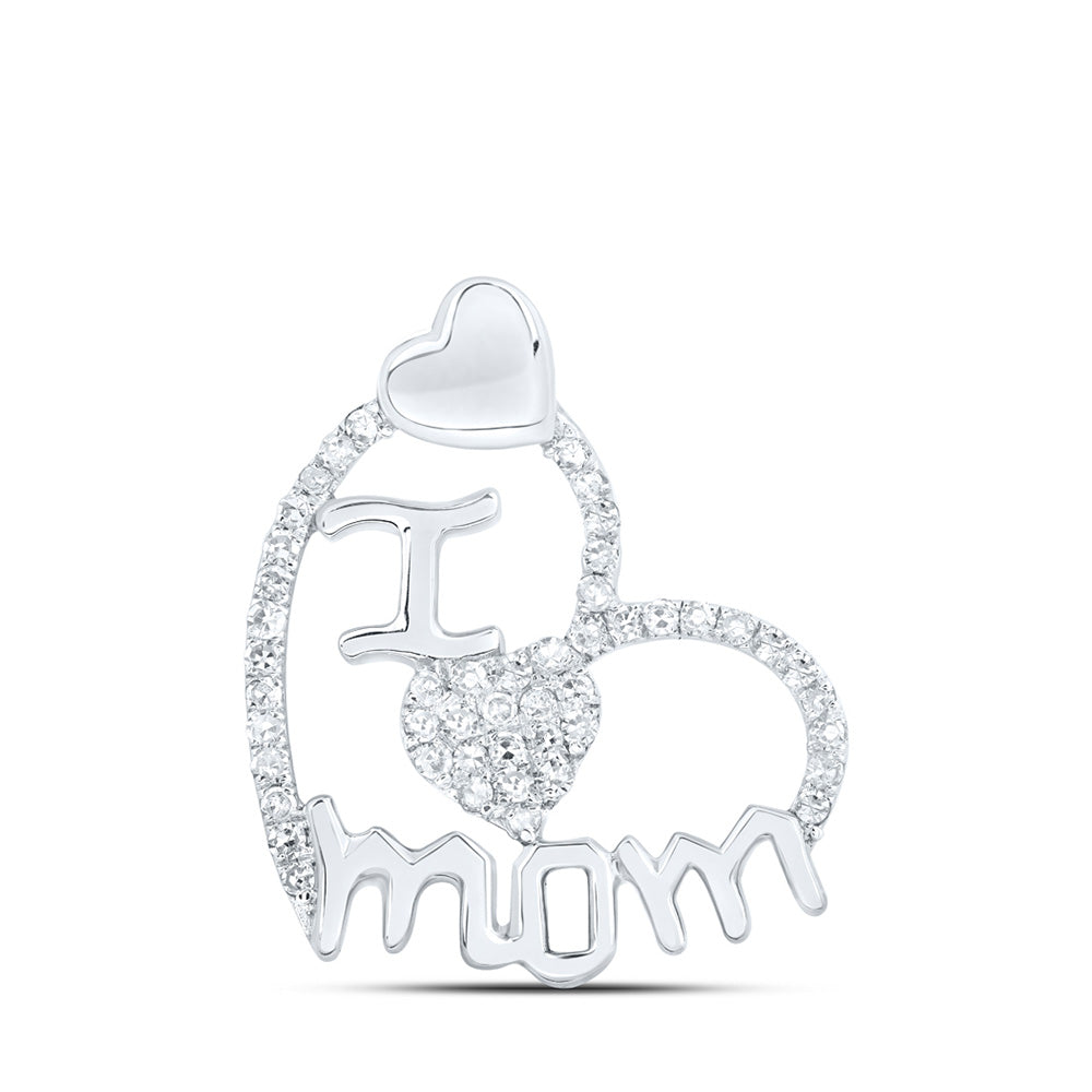 10kt White Gold Womens Round Diamond I Heart Mom Pendant 1/4 Cttw