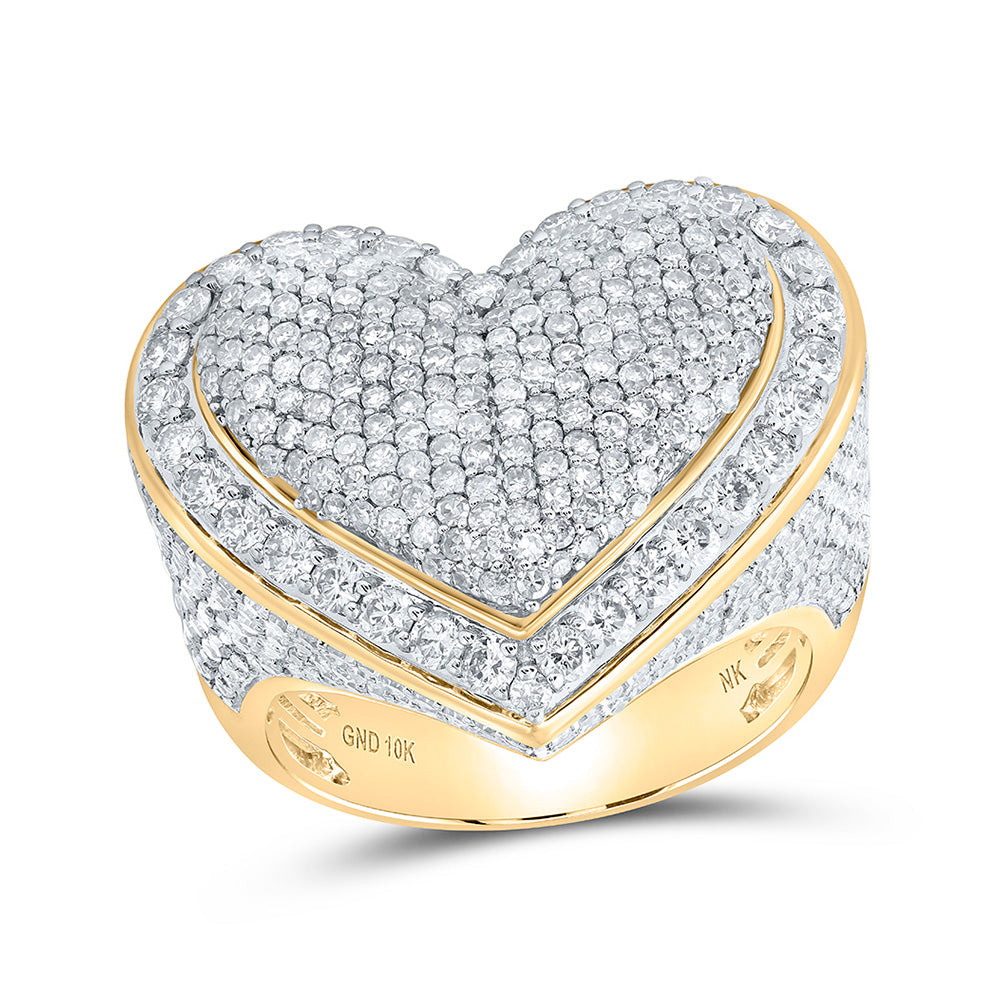 10kt Yellow Gold Womens Round Diamond Pave Heart Ring 3 Cttw