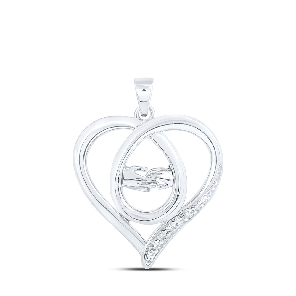 Sterling Silver Womens Round Diamond Heart Pendant 1/12 Cttw