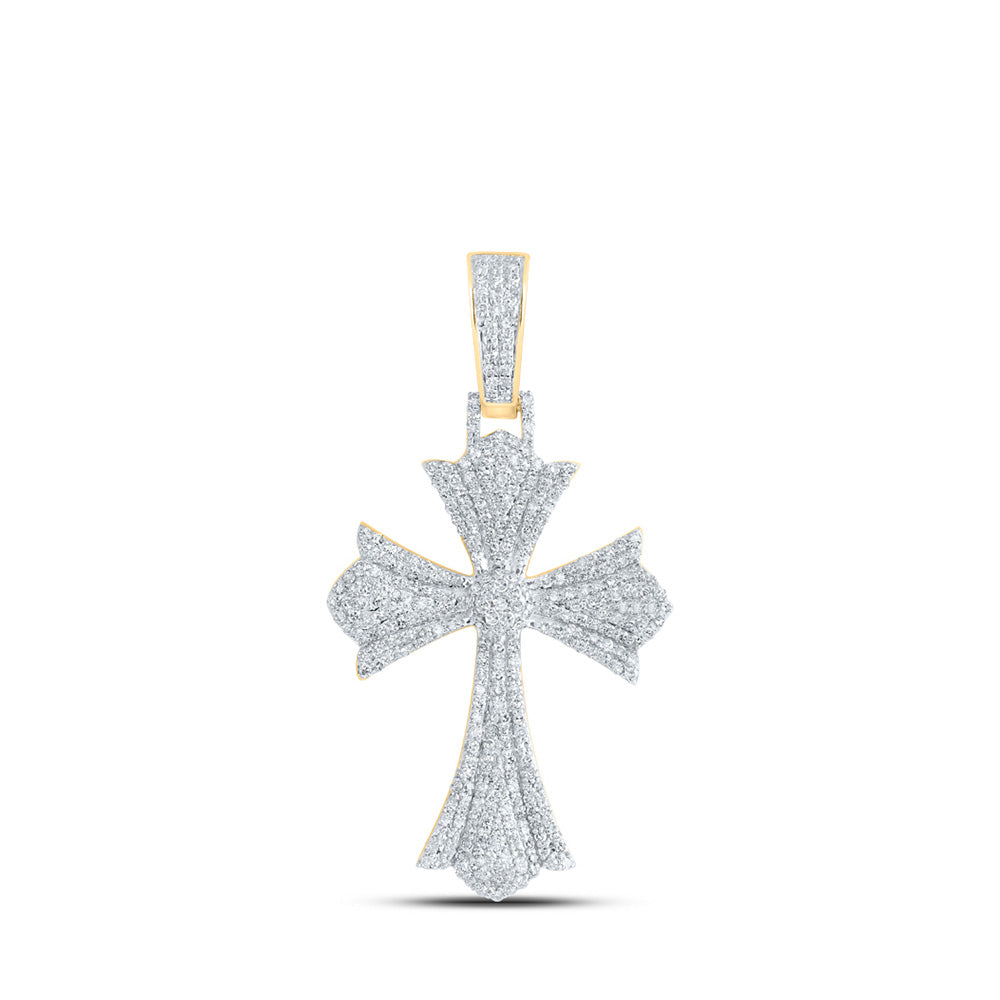 10kt Yellow Gold Mens Round Diamond Cross Charm Pendant 1-1/3 Cttw