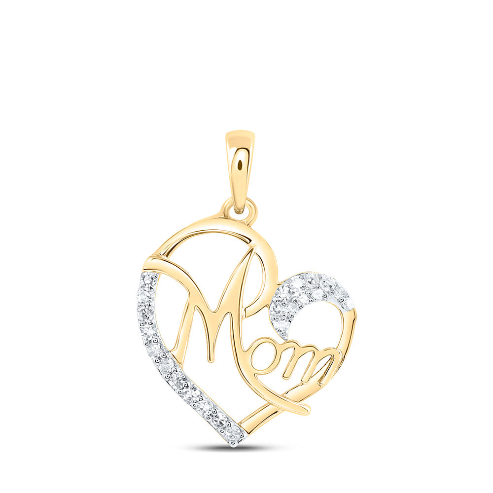 10kt Yellow Gold Womens Round Diamond Mom Heart Pendant 1/8 Cttw