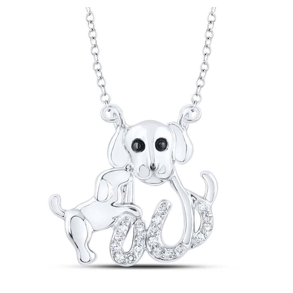 Sterling Silver Womens Round Diamond Dog Pup Fashion Necklace 1/12 Cttw