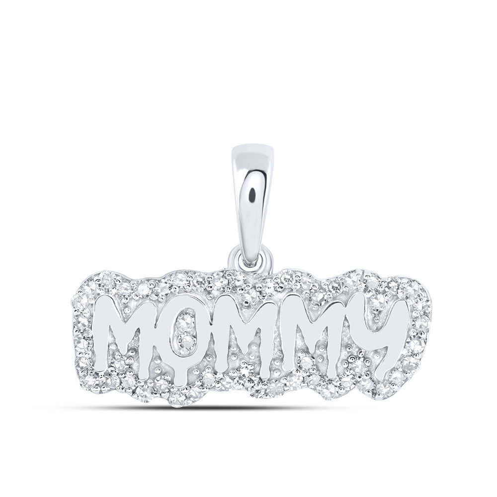 10kt White Gold Womens Round Diamond MOMMY Mom Pendant 1/5 Cttw